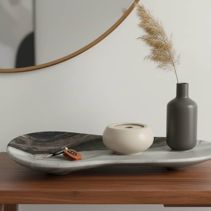 Modern Curved Marble Handcrafted Accent Tray - Home Decor - 5" Gray - 29.75" - Gray - 29.75"