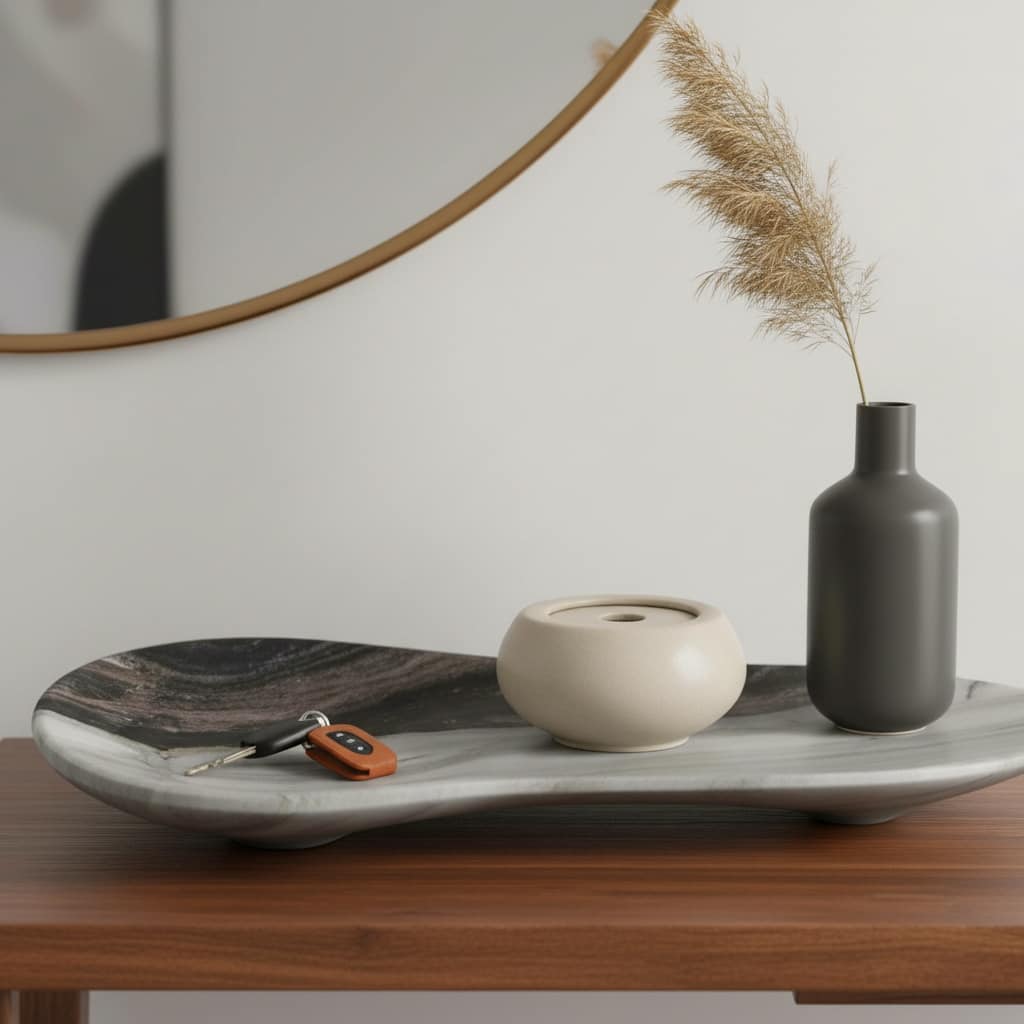 Modern Curved Marble Handcrafted Accent Tray - Home Decor - 5" Gray - 29.75"