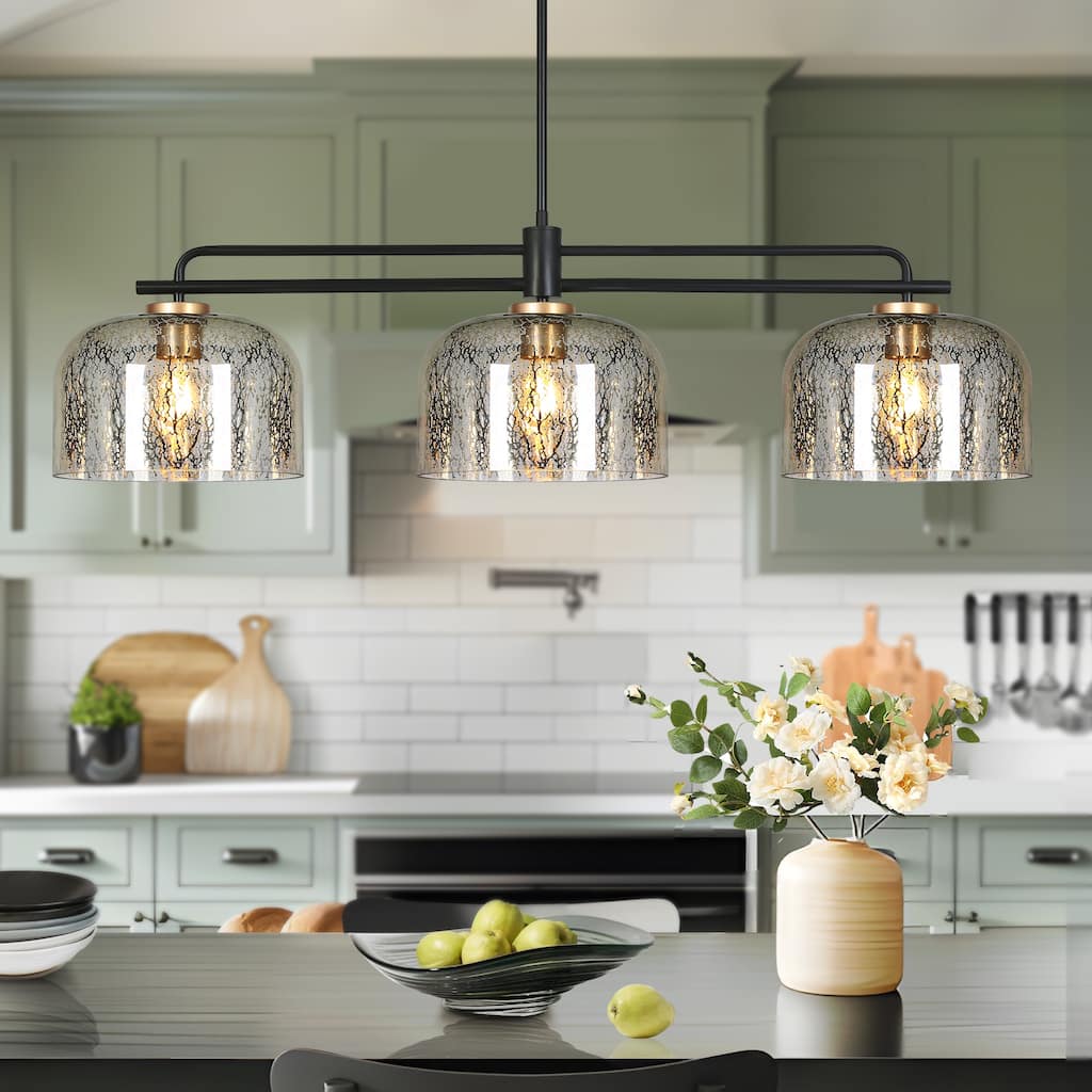 Modern Industrial 3-Light Chandelier with Mercury Glass Kitchen Island Fixture for Dining Room - 43.3 " L × 10.2 " W × 11 " H