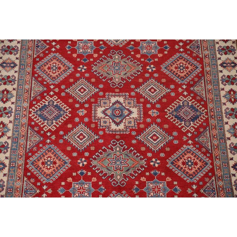 Red Traditional Kazak Area Rug Handmade Oriental Wool Carpet - 6'8" x 9'9"