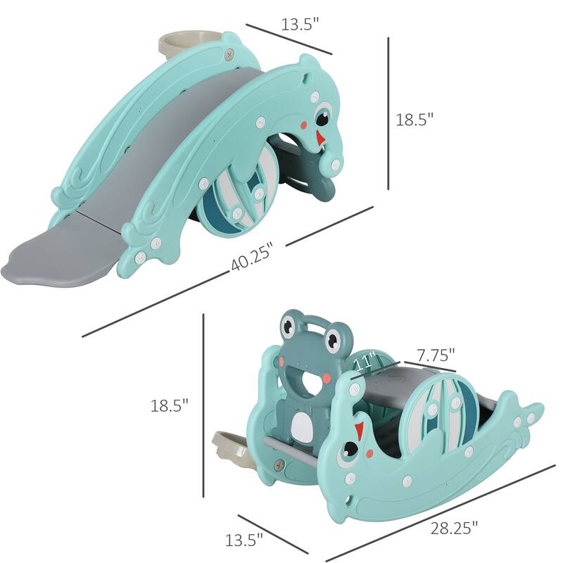 Toddler 3-in-1 Rocking Horse Slide with Handrail and Toy Basketball for Indoor Outdoor Fun - 28.25" L x 13.5" W x 18.5" H