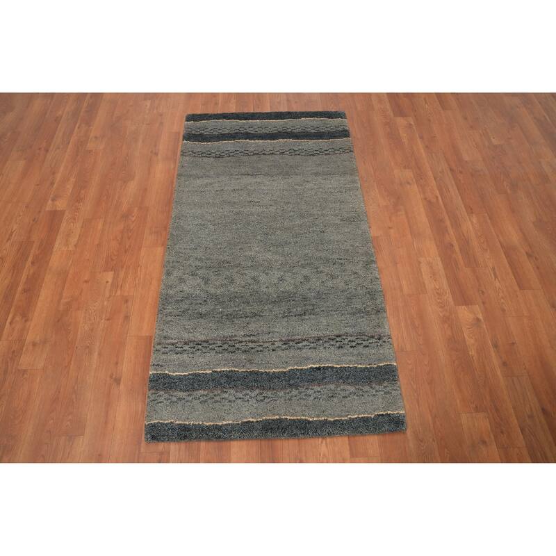 Hand Knotted Oriental 100% Wool Carpet Modern Modern Greys & Charcoal Gabbeh Area Rug - 4' 9'' X 2' 6''