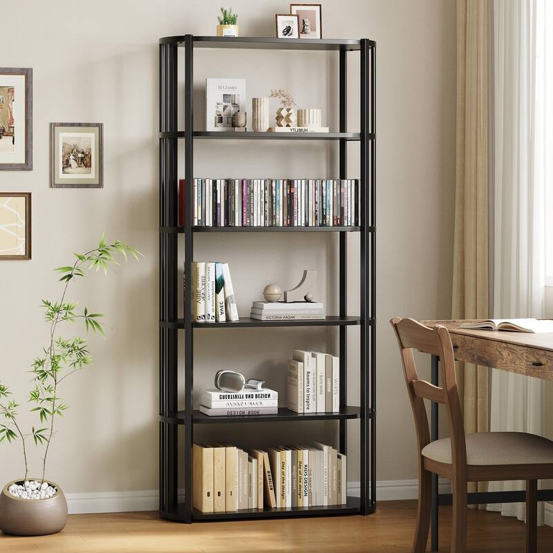 71 Inch Tall Bookshelf, 6 Tier Industrial Bookcase with Heavy Duty Metal Frame, Slim Farmhouse Storage Shelves