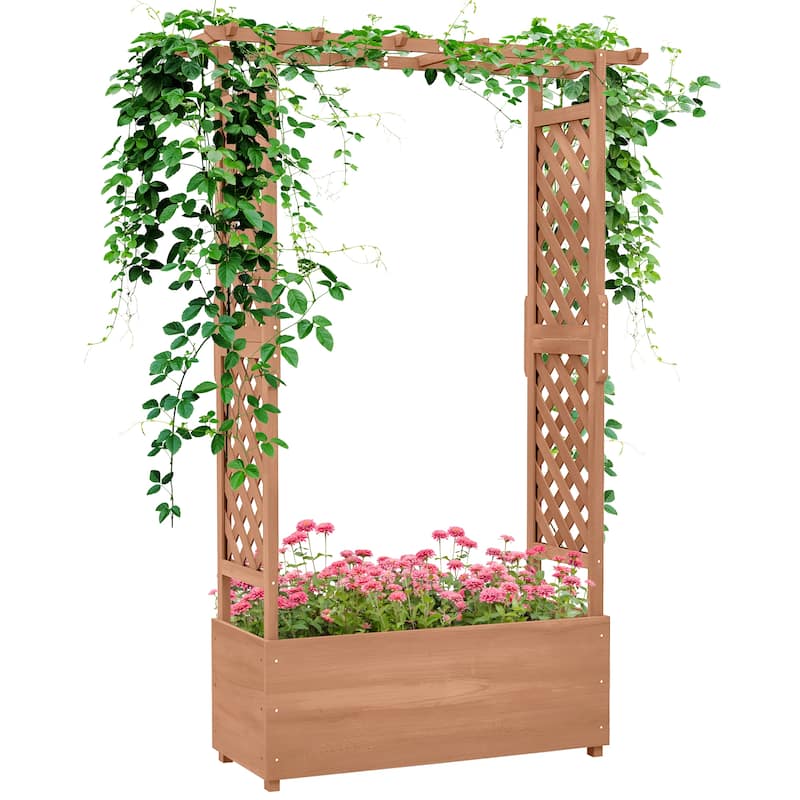 Outsunny Raised Garden Bed with Trellis and Hanging Roof for Vine Climbing Plants, Flowers