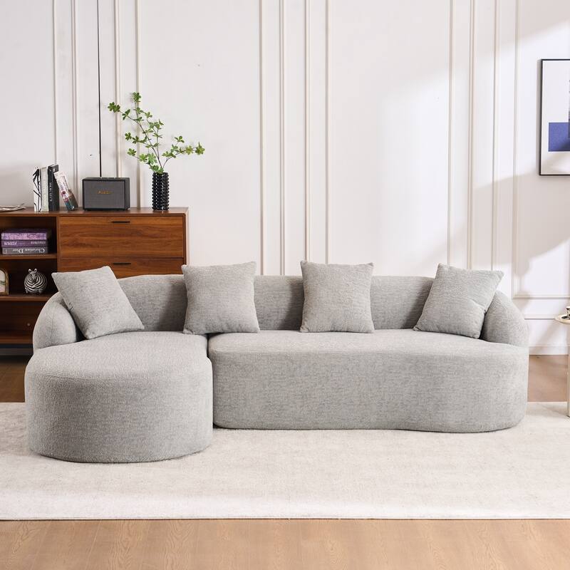 L-Shaped Sectional Sofa with Curved Chaise, Chenille Boneless Cloud Sofa, Modular 4-Seater Sofa with 4 Throw Pillows