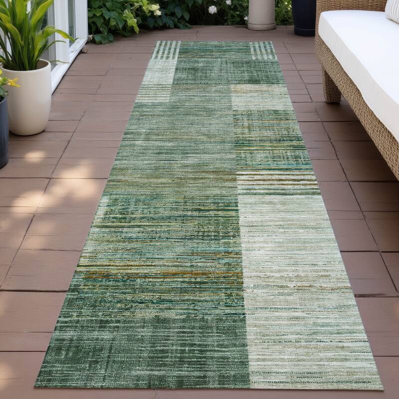 Machine Washable Indoor/Outdoor Contemporary Geo Chantille Rug - Teal - 2'3" x 7'6"