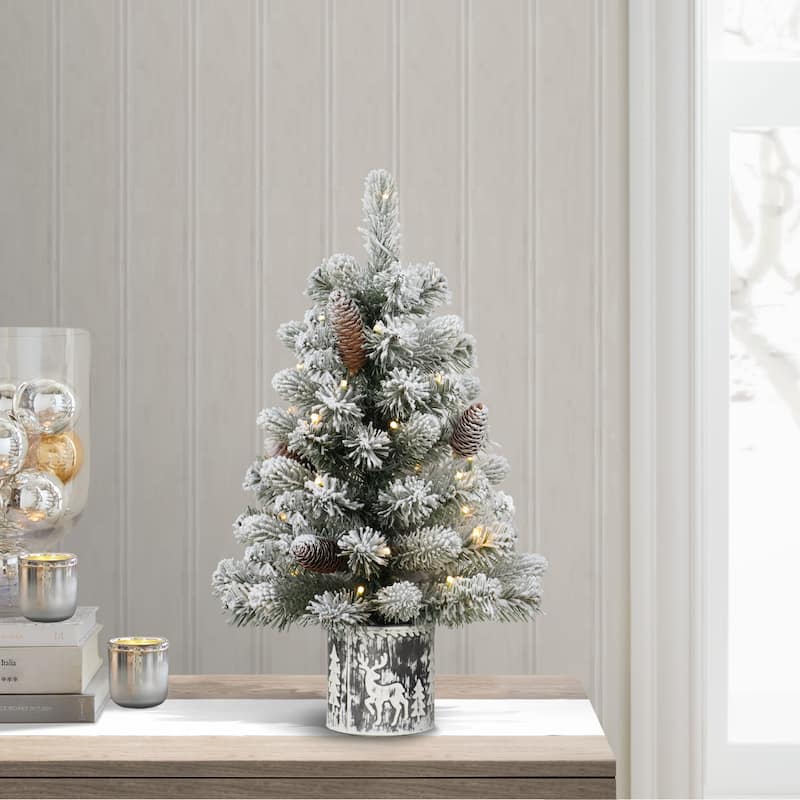 Puleo International Pre-Lit 2' Flocked Table Top Artificial Christmas Tree