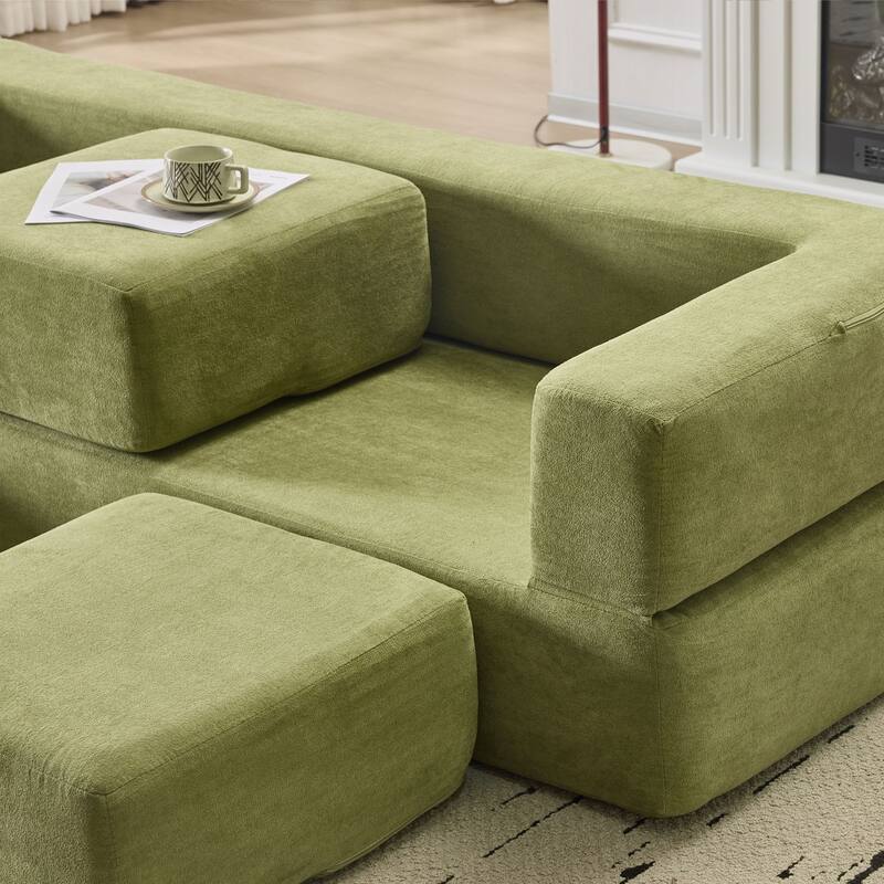 79.14" Chenille 3-Seater Sofa, Foldable Play Mat and Removable Cover
