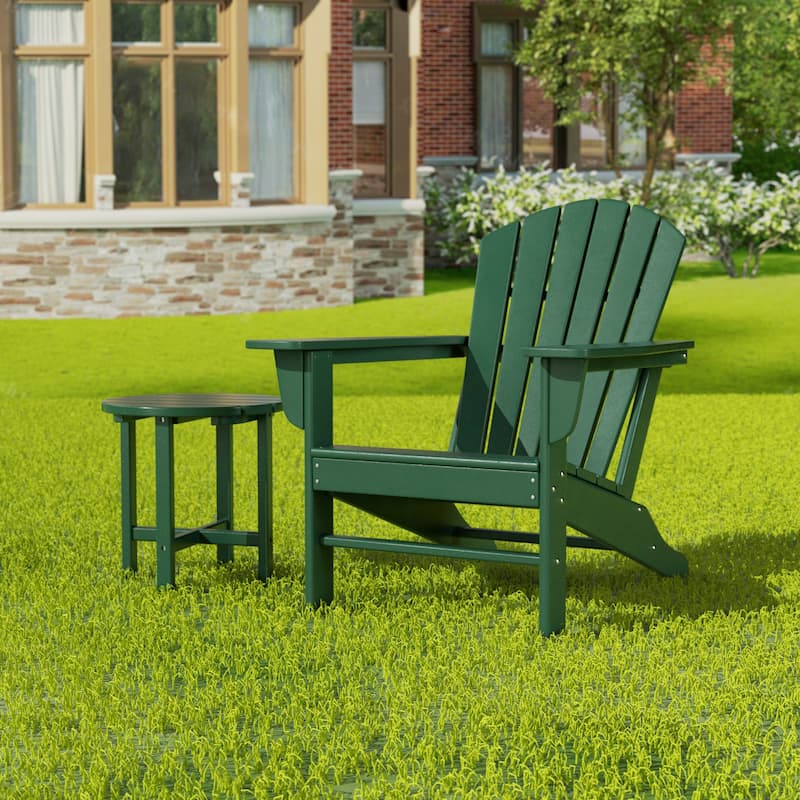 Altura Outdoor Eco-Friendly All Weather Adirondack Chair with Side Table (2-Piece Set) - Dark Green