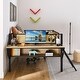 preview thumbnail 5 of 18, Metal Loft Bed with Rectangular Desk, Full Rattan LED Loft Bed Frame with Storage Shelves and Hanging Storage Compartments