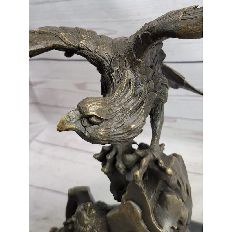 Eagle Landing On Waves Water Bronze Metal Statue Sculpture Figurine Decor Signed