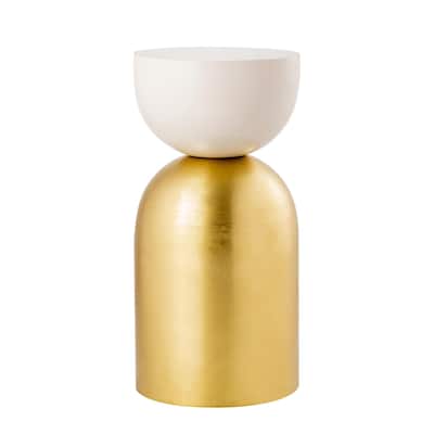Pasargad Home Calista Brushed Brass Finish Side Table, Gold/Ivory - W12"xD12"xH24.75"