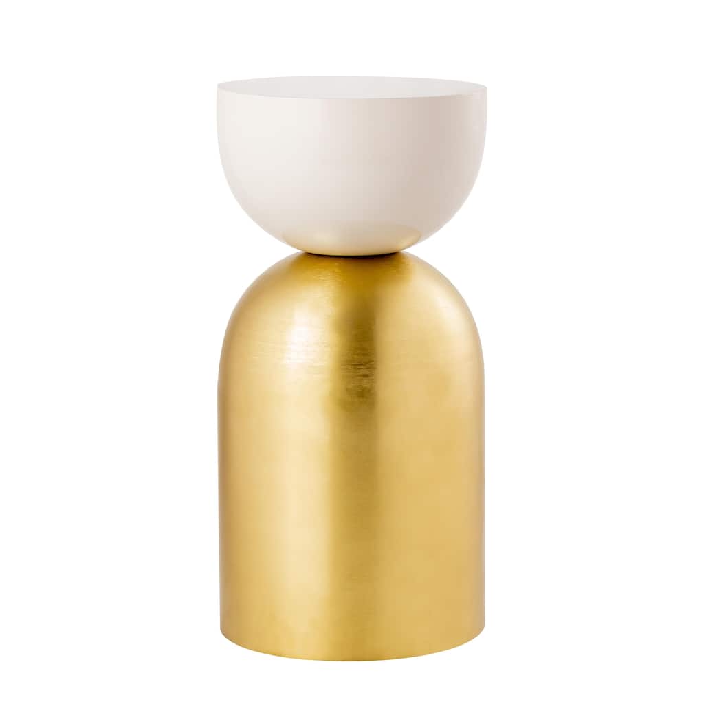 Pasargad Home Calista Brushed Brass Finish Side Table, Gold/Ivory - W12"xD12"xH24.75"
