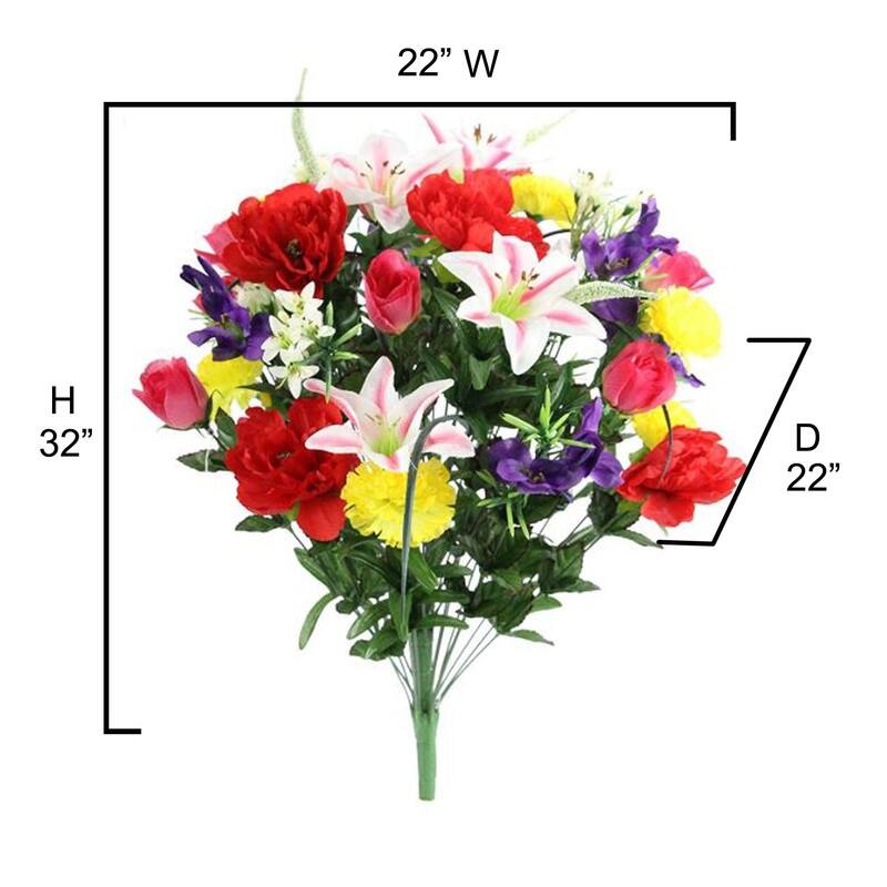Artificial Full Blooming Lily, Rose Bud, Carnation and Mum Mixed Bush - ABN1B001-SPRING