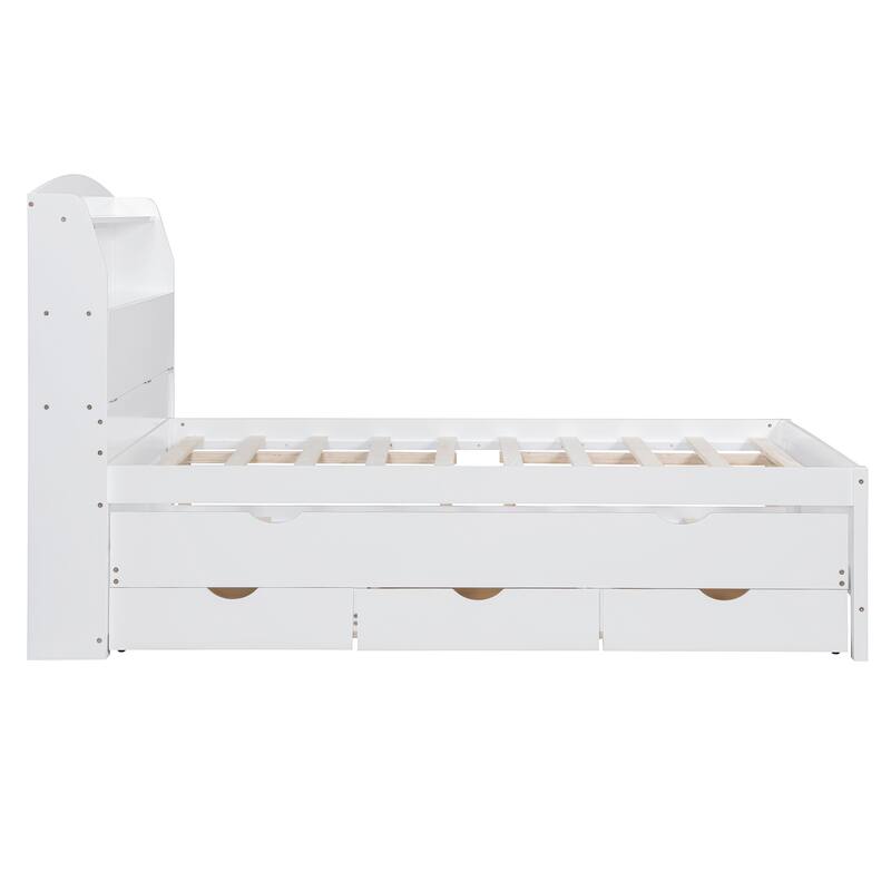 Roomfitters Wooden Platform Bed with Trundle, Headboard Storage and Accent Lighting