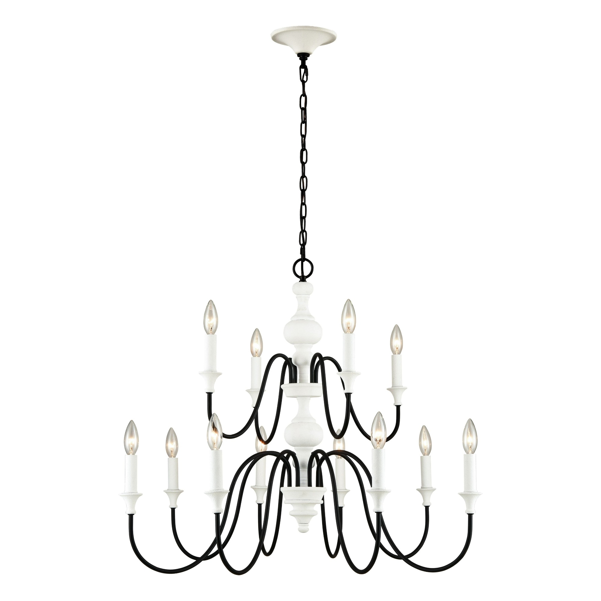 12-Light Two Tier Curved Arms Ceiling Chandelier - 36" - White