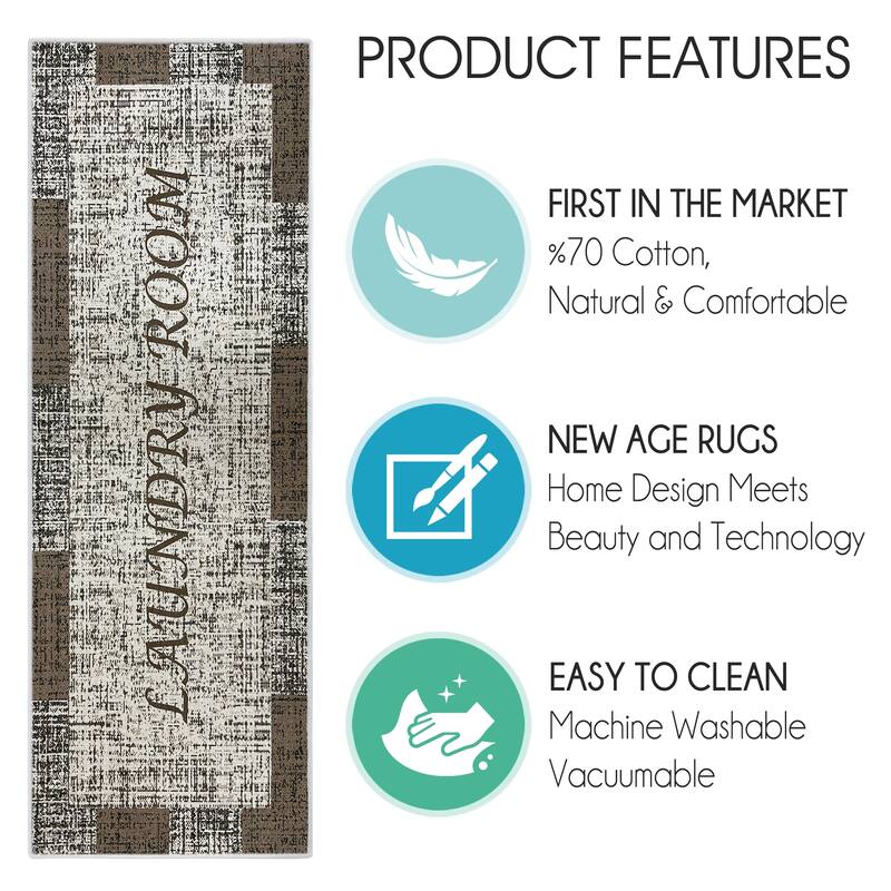 SussexHome Washable Ultra Thin Cotton Laundry Room Rug Runner - 20" x 59"