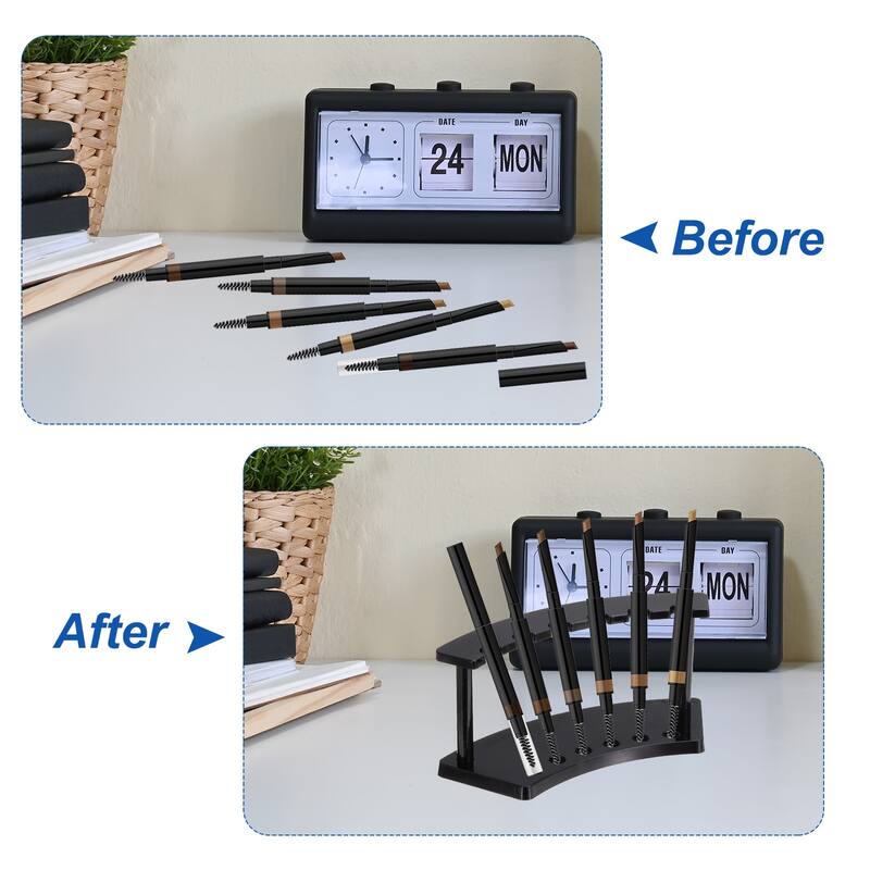 Plastic Pen Holder, 6-Slot Acrylic Pen Display Stand Vertical Black - 14.5cm x 6.5cm