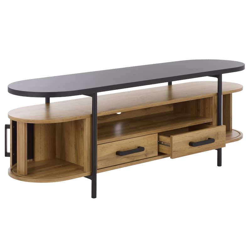 SAFAVIEH Home Etka 2-Drawer Tambour Door Media Stand - 55"W x 16"D x 20"H