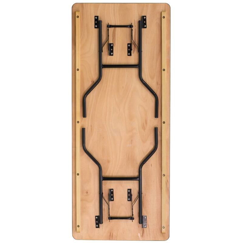 6-Foot Rectangular Wood Folding Banquet Table with Clear Coated Finished Top - 72"D x 30"W x 30.25"H