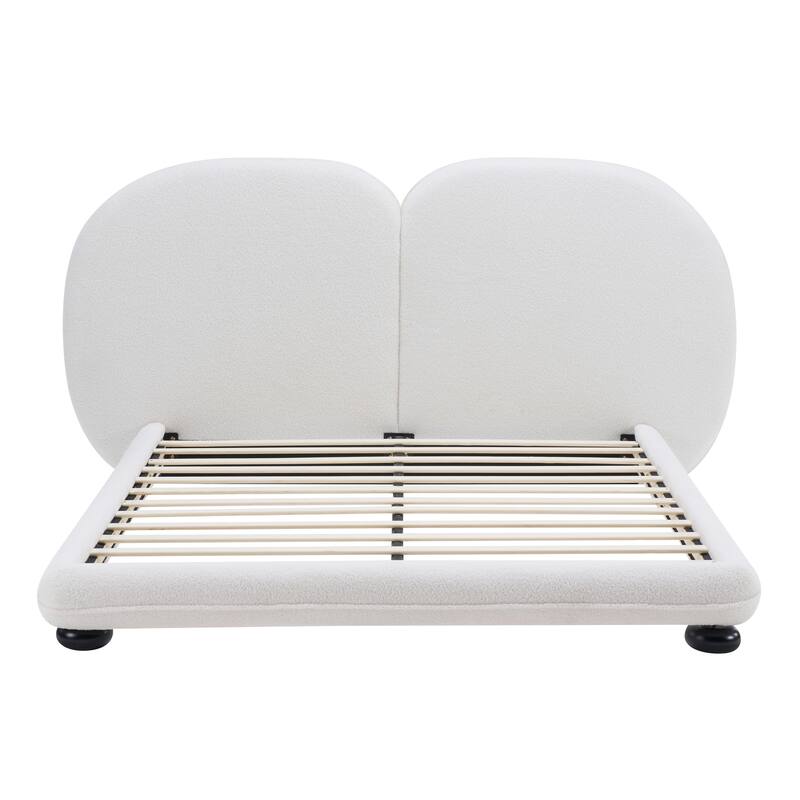 Christopher Knight Home - Lunara Modern Teddy Fleece Upholstered Platform Bed Frame with Split Headboard, Heavy-Duty Support