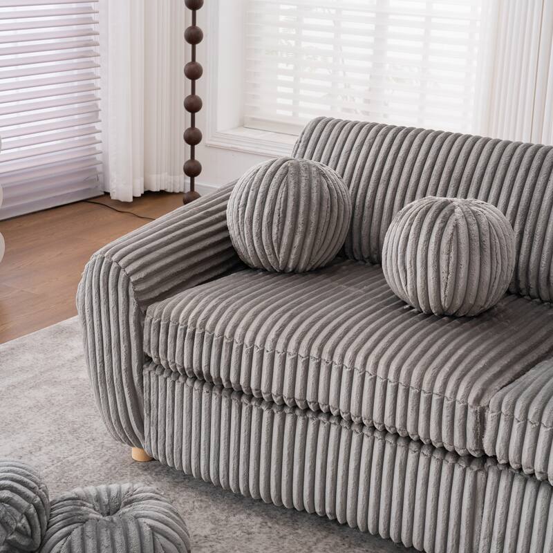 Corduroy Upholstered Loveseat Sofa, Fluffy Cloud Sectional Sofa with Armrest, Deep Seat Couch Settee with 5 Throw Pillows