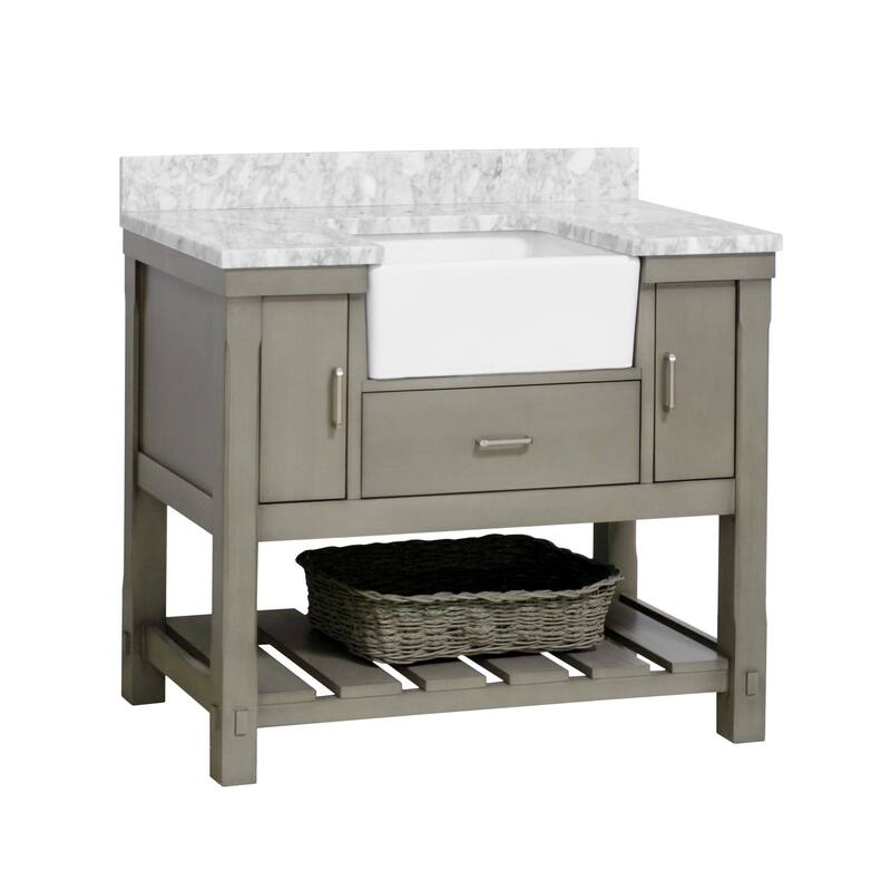 KitchenBathCollection Charlotte 42" Farmhouse Bathroom Vanity with Carrara Marble Top