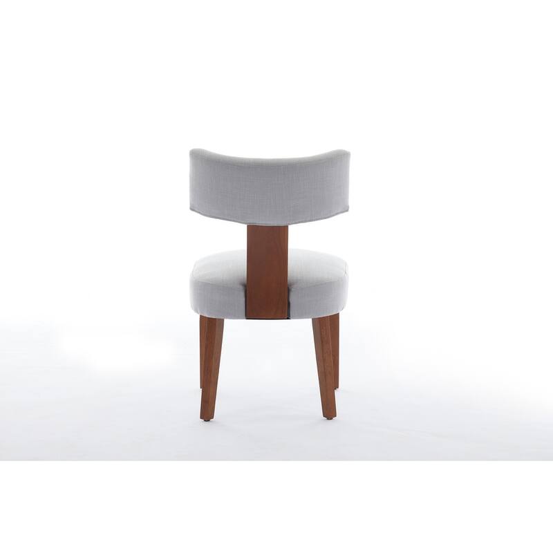Set of 2 Linen Fabric Modern Armless Dining Chairs With Curved backrest and Solid Wooden Legs for Dining Room Living Room