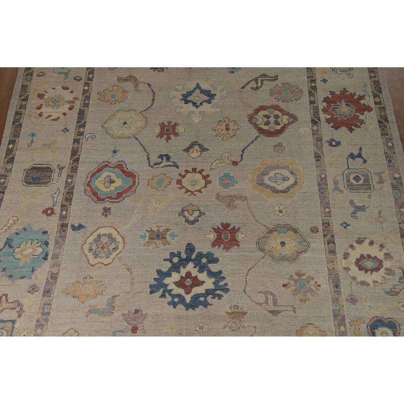 Hand Knotted Oriental 100% Wool Carpet Transitional All-Over Beige & Ivories Oushak Area Rug - 10' 2'' X 7' 11''