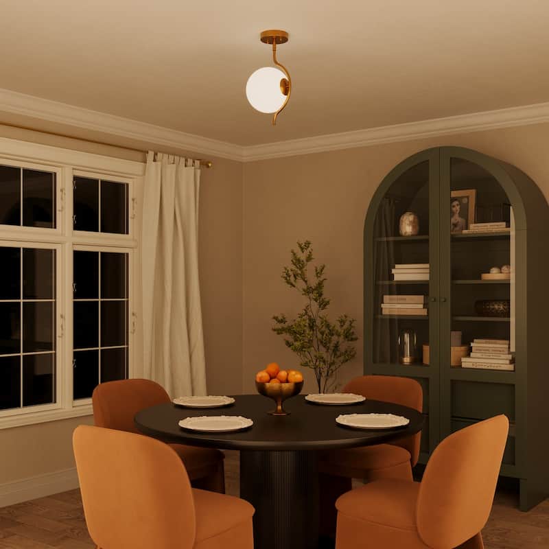 Adaline Modern Dimmable Glass Semi Flush Mount Ceiling Lighting with White Jade Glass