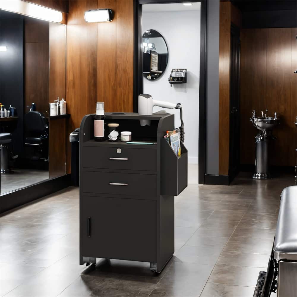 Beauty Salon Storage Cabinet,Mobile Styling Station with Dryer Holders