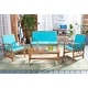 preview thumbnail 39 of 117, SAFAVIEH Fontana 4-piece Acacia Solid Wood Outdoor Conversation Patio Set Natural/Aqua Cushion