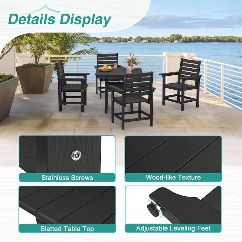 35.2-inch HDPS Outdoor Square Table With Umbrella Holes - 35.2" W x 35.2" L x 30.1" H