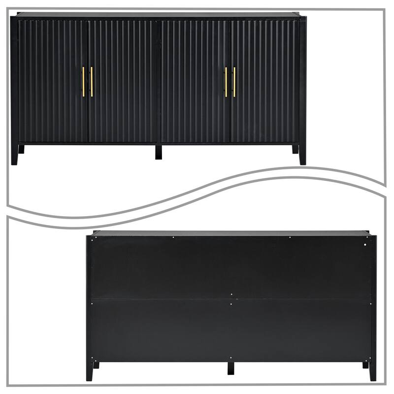 Modern Stylish Wooden Storage Cabinet with Wave-Patterned Design Cabinet Doors
