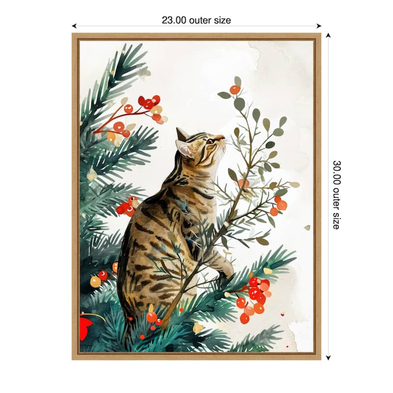 Cats Life Holiday Tree by Justyna Jaszke Framed Canvas Wall Art - 23 x 30 in