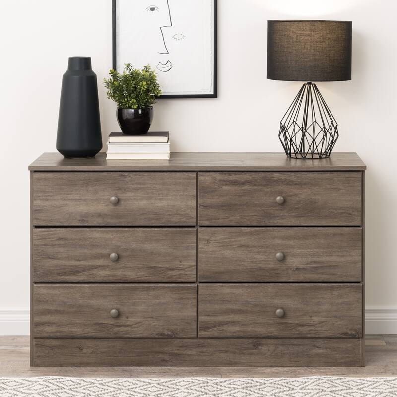 Prepac Astrid 6 Drawer Double Dresser for Bedroom, Wide Chest of Drawers, Bedroom Furniture,Traditional Furniture - Drifted Gray