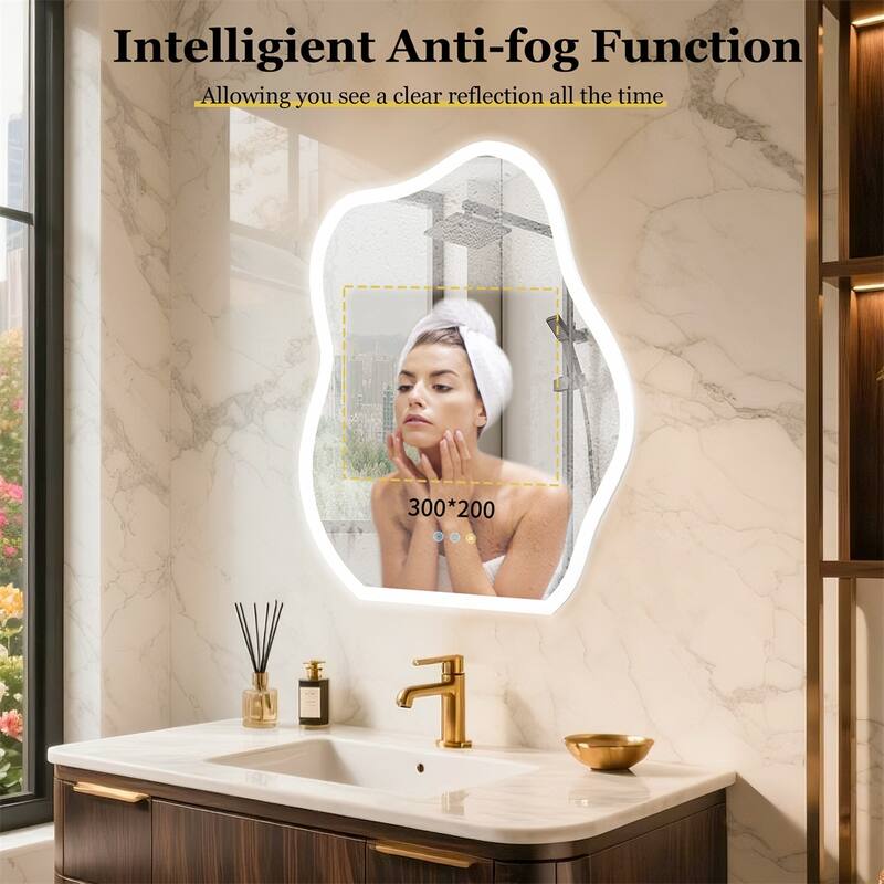 Curved Bathroom Mirror Silver Led Makeup Vanity Mirror Anti-Fog Decor - 31.5in