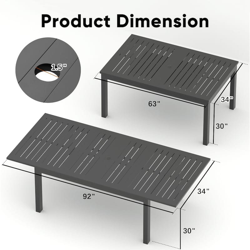 Extendable Aluminum Dining Table with Umbrella Hole