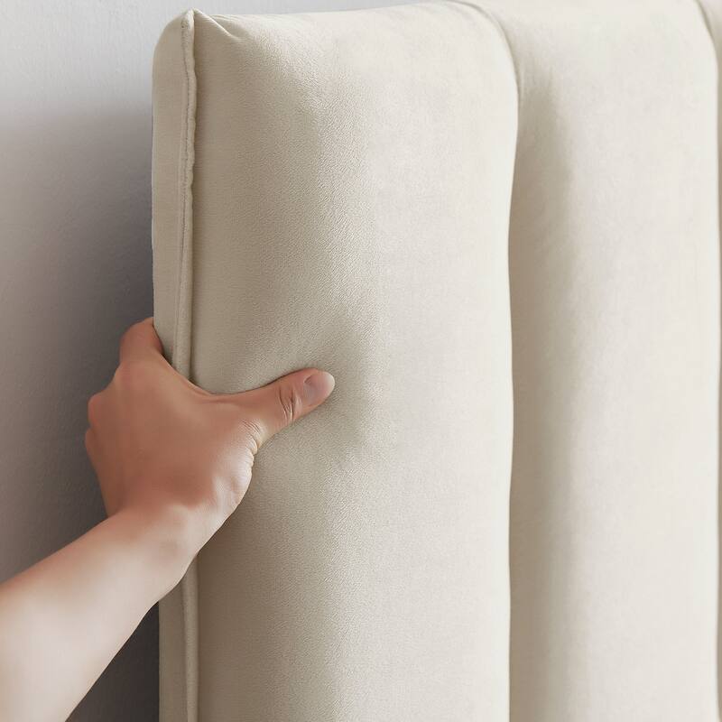 VECELO Beige Tufted Upholstered Platform Bed Frame with Adjustable Height Headboard-Twin/Full/Queen Size Beds