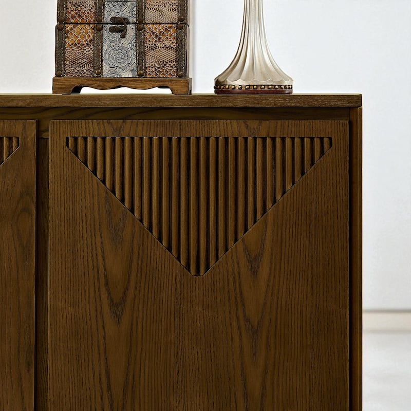 39" V-Shape Fluted Storage Cabinet, Mid Century Modern Buffet Sideboard with Outlet Holes for Entryway Kitchen