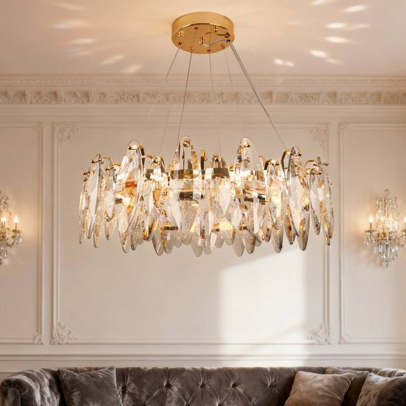 23.6 in. Crystal Raindrop Chandelier, 12-Light Luxury K9 Crystal Pendant light for Dining Room, Kitchen island - Clear