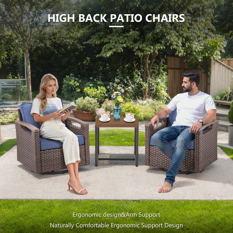 Gymojoy Patio Swivel Rocker Patio Chairs of 2 with Water-Resistant Olefin Cushions and Side Table