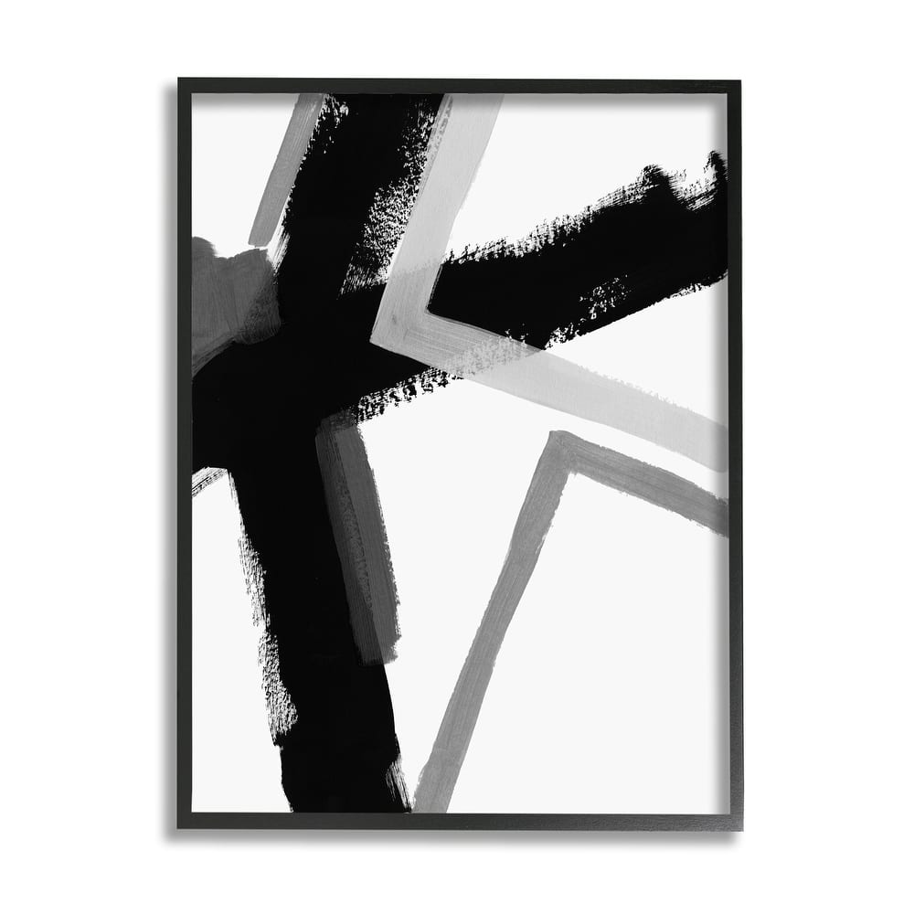 Stupell Bold Angle Abstract Design Black Grey Lines Framed Wall Art