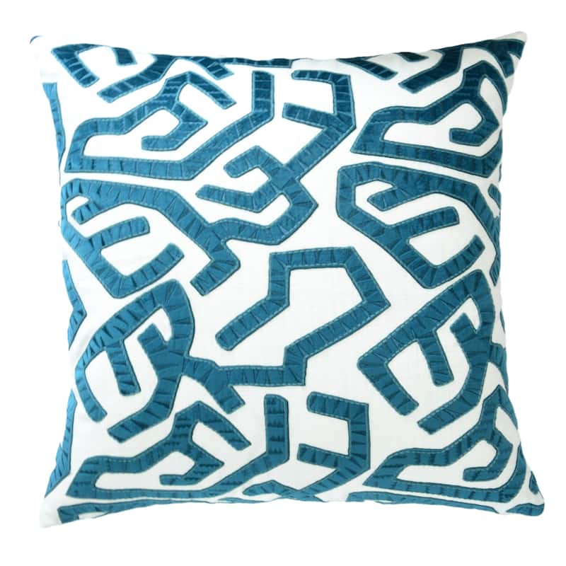 Harp & Finial Jase Pillow - Linen with Velvet Applique - Down Insert - Teal