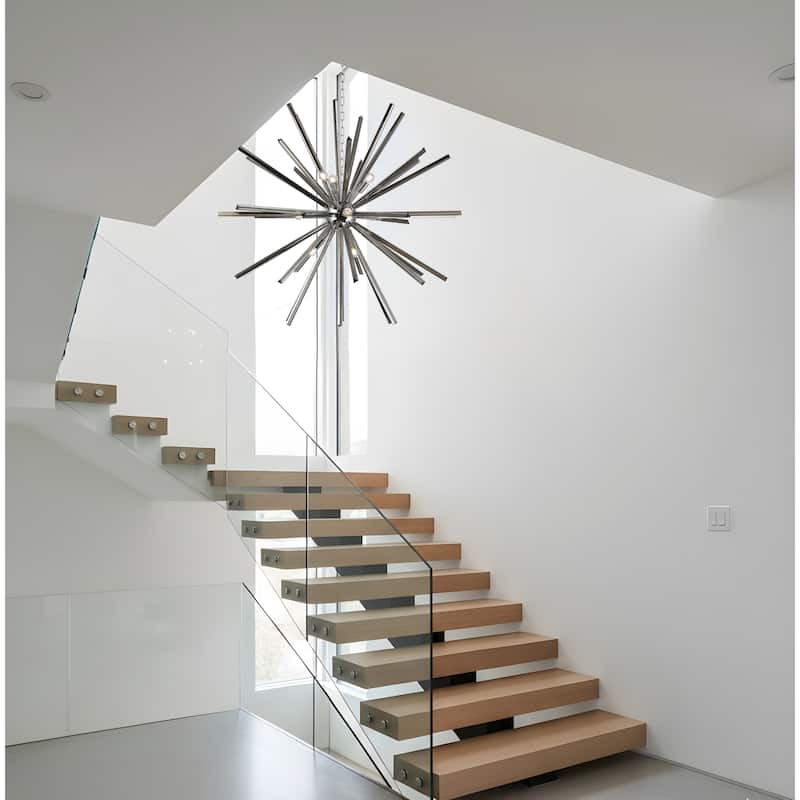 47" Large Dimmable Sphere Chandelier - 9-Light Sputnik Statement Piece - Smoke Black