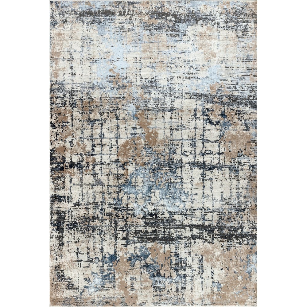 Omari Collection Grey/Beige Abstract Traditional Area Rug