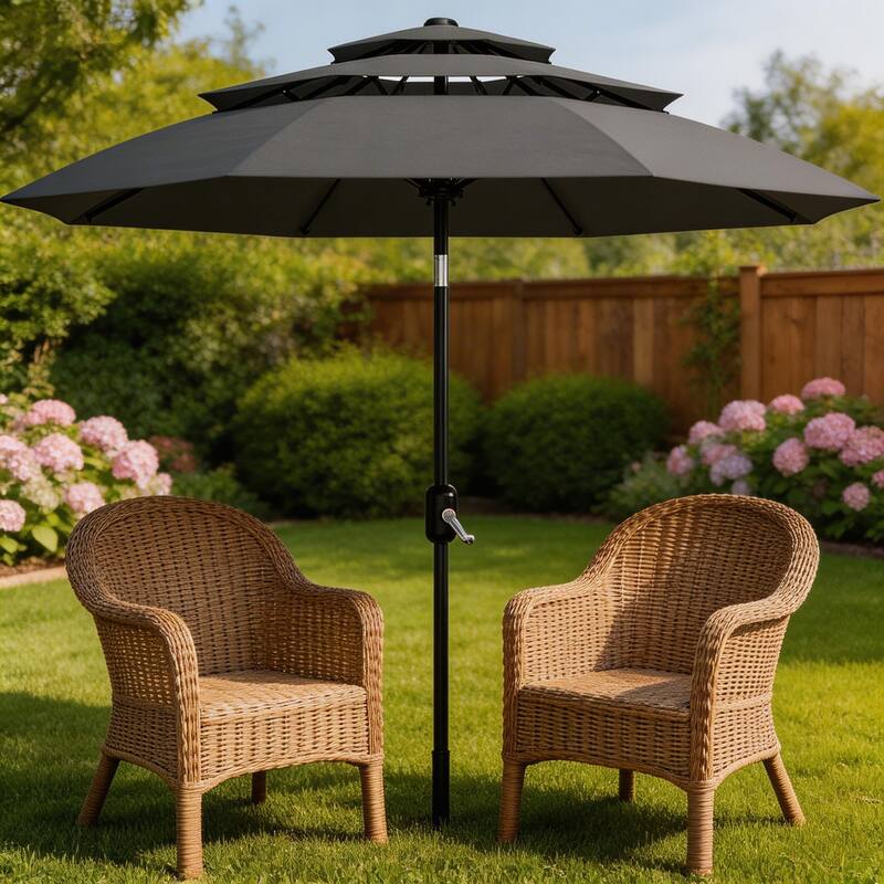10Ft 3-Tier Patio Umbrella, with Vents, Easy Crank & Tilt - Grey