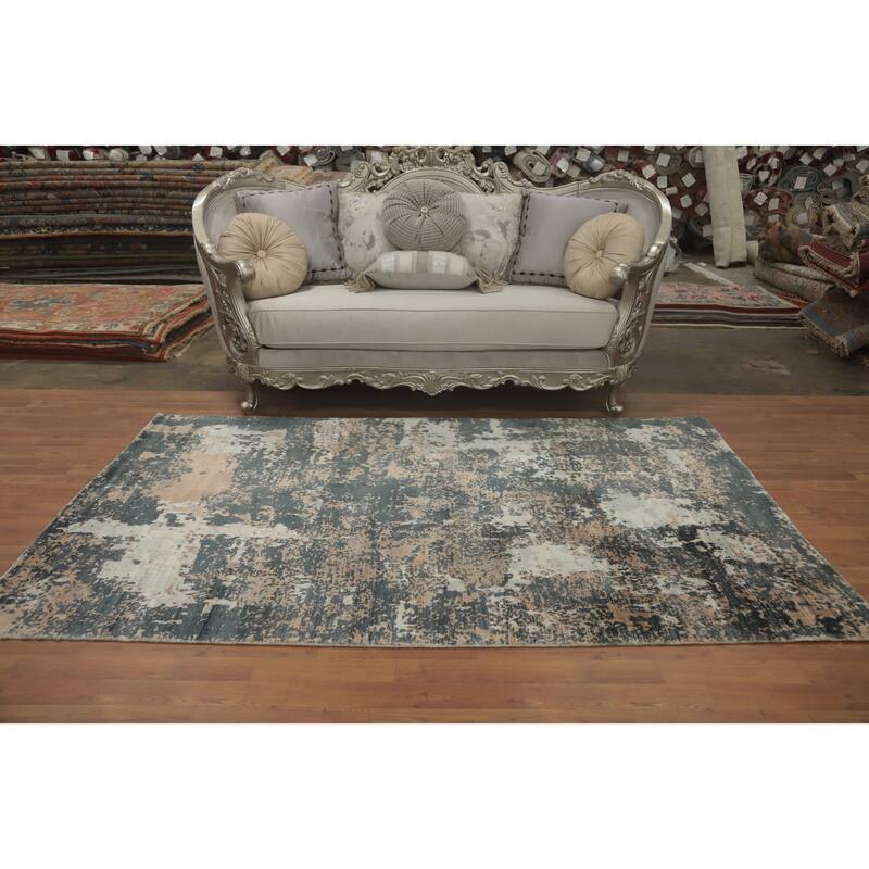 Hand-knotted Modern Silk Grey Abstract Oriental Area Rug - 8' 1'' X 5' 0''