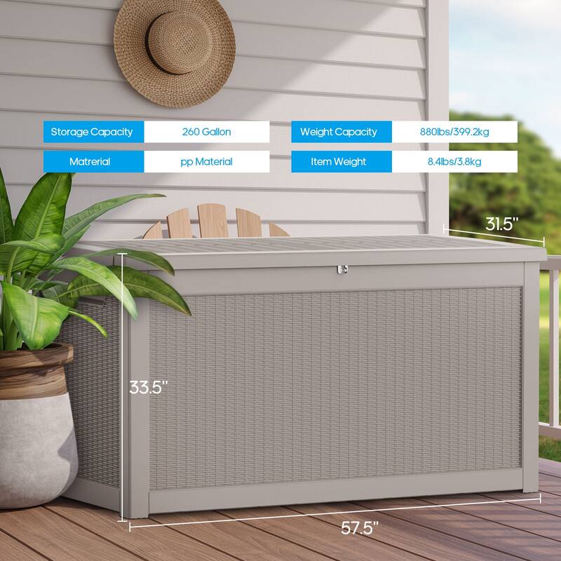 260 Gallon Large Resin Waterproof Outdoor Storage Box