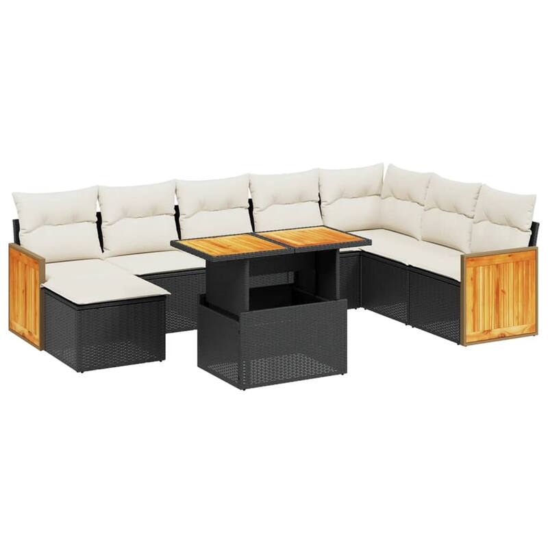 vidaXL Patio Sofa Set with Cushions Sofa Sections and Table 9 Piece Poly Rattan